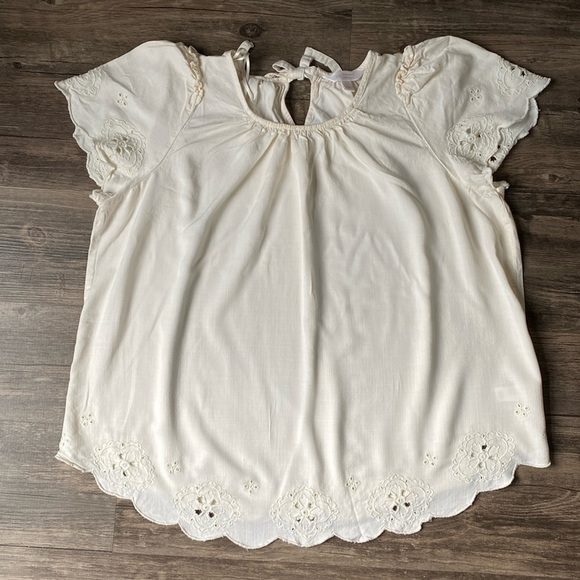 LC Lauren Conrad Women’s Cream Scoopneck Blouse Size L - Picture 4 of 8